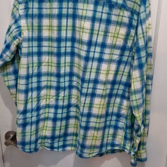 Columbia Men's Button-Up Plaid Shirt Large L/S Blue & Yellow Cotton - Picture 9 of 10